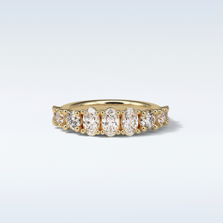 1.2 TCW Half Eternity Wedding Band Featuring Oval And Round Moissanite