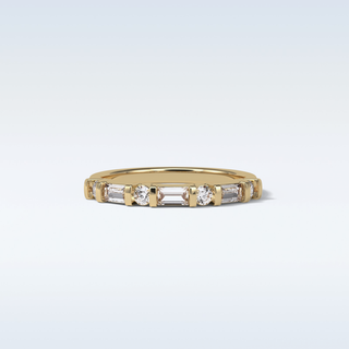 0.42 TCW Half Eternity Wedding Band Featuring Baguette & Round Moissanite