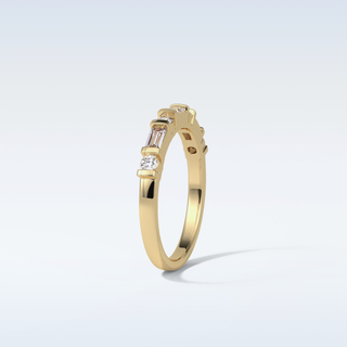 0.42 TCW Half Eternity Wedding Band Featuring Baguette & Round Moissanite