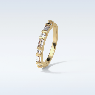 0.42 TCW Half Eternity Wedding Band Featuring Baguette & Round Moissanite