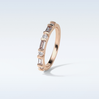 0.42 TCW Half Eternity Wedding Band Featuring Baguette & Round Moissanite
