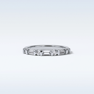 0.42 TCW Half Eternity Wedding Band Featuring Baguette & Round Moissanite