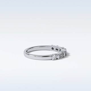 0.42 TCW Half Eternity Wedding Band Featuring Baguette & Round Moissanite