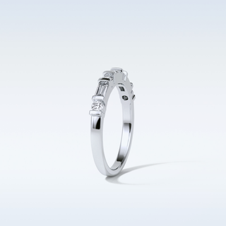 0.42 TCW Half Eternity Wedding Band Featuring Baguette & Round Moissanite