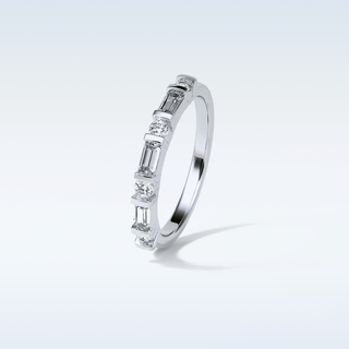 0.42 TCW Half Eternity Wedding Band Featuring Baguette & Round Moissanite