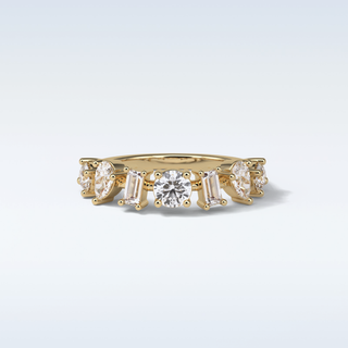 1.4 TCW Half Eternity Wedding Band Featuring Pear, Round & Baguette Moissanite