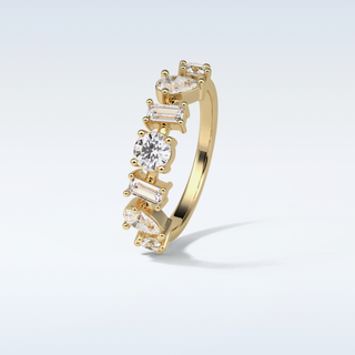 1.4 TCW Half Eternity Wedding Band Featuring Pear, Round & Baguette Moissanite