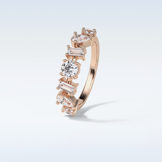 1.4 TCW Half Eternity Wedding Band Featuring Pear, Round & Baguette Moissanite