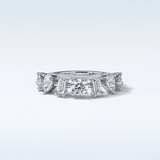 1.4 TCW Half Eternity Wedding Band Featuring Pear, Round & Baguette Moissanite