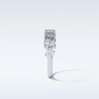 1.4 TCW Half Eternity Wedding Band Featuring Pear, Round & Baguette Moissanite