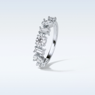 1.4 TCW Half Eternity Wedding Band Featuring Pear, Round & Baguette Moissanite
