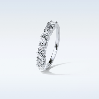 0.44 TCW Half Eternity Wedding Band Featuring Baguette And Round Moissanite
