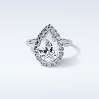 3.10 CT Halo Engagement Ring Featuring Pear Moissanite