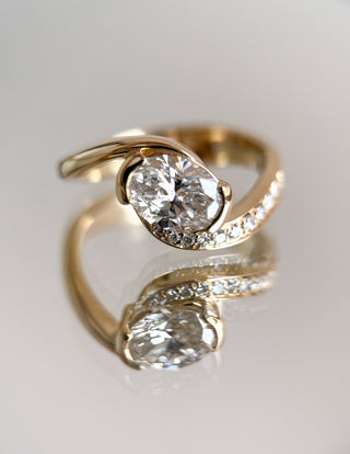 1 CT Oval Swirl East West Semi Pave Lab Grown Engagement Ring