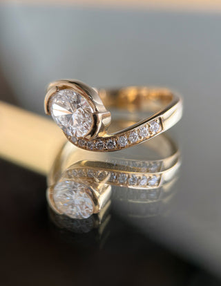 1 CT Oval Swirl East West Semi Pave Lab Grown Engagement Ring