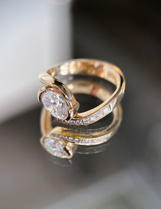 1 CT Oval Swirl East West Semi Pave Lab Grown Engagement Ring