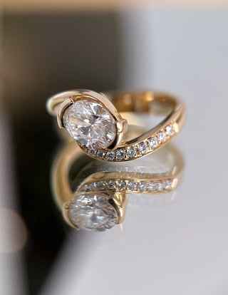 1 CT Oval Swirl East West Semi Pave Lab Grown Engagement Ring