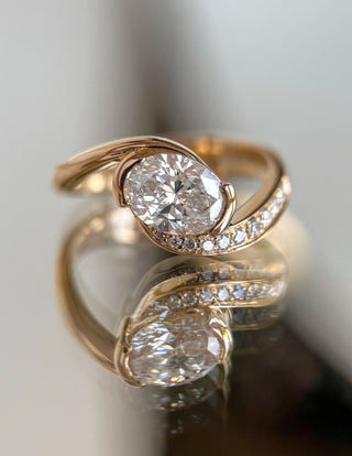 1 CT Oval Swirl East West Semi Pave Lab Grown Engagement Ring