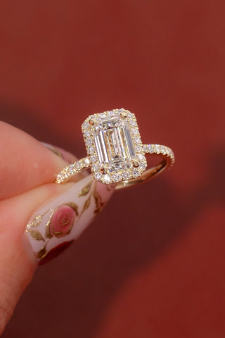 Emerald Pave Engagement Ring – 1 CT Lab Grown Diamond