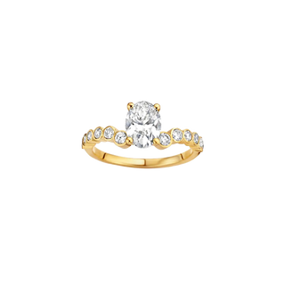 Timeless 1.5 CT Oval Cut Curved Unique Bezel Styled Lab Grown Diamond Engagement Ring