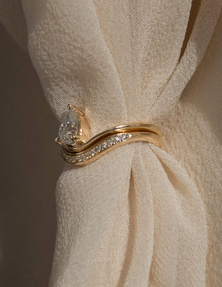 1 CT Pear Cut Curved Lab Grown Bridal Ring Set with Wave Stacking Band