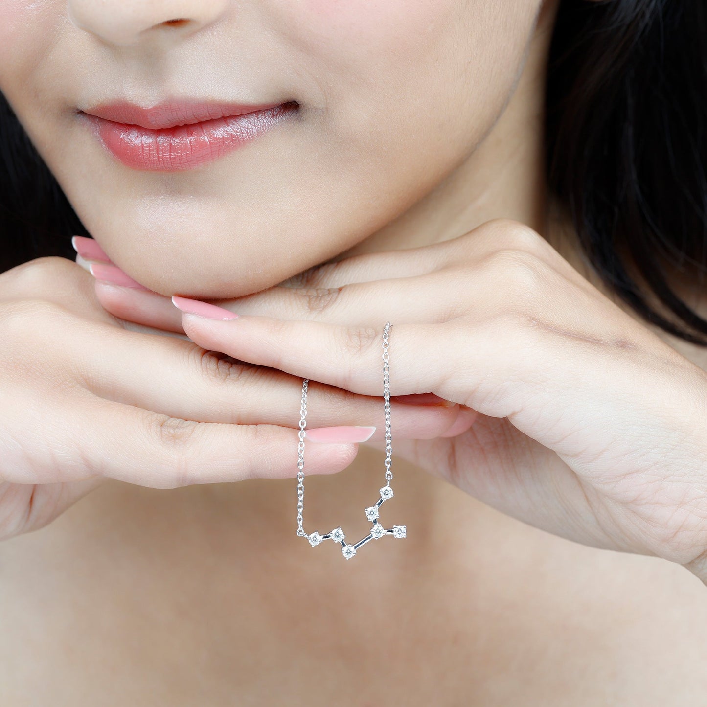 0.63 TCW Round Virgo Zodiac Constellation Moissanite Necklace