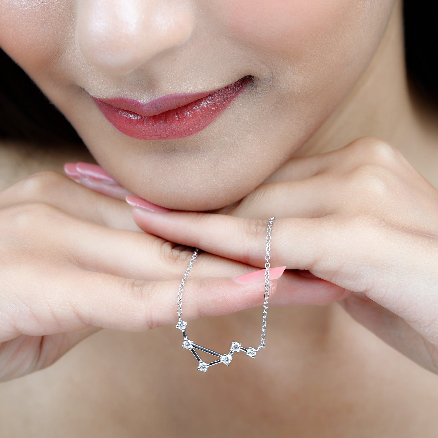 0.54 TCW Round Libra Constellation Moissanite Necklace