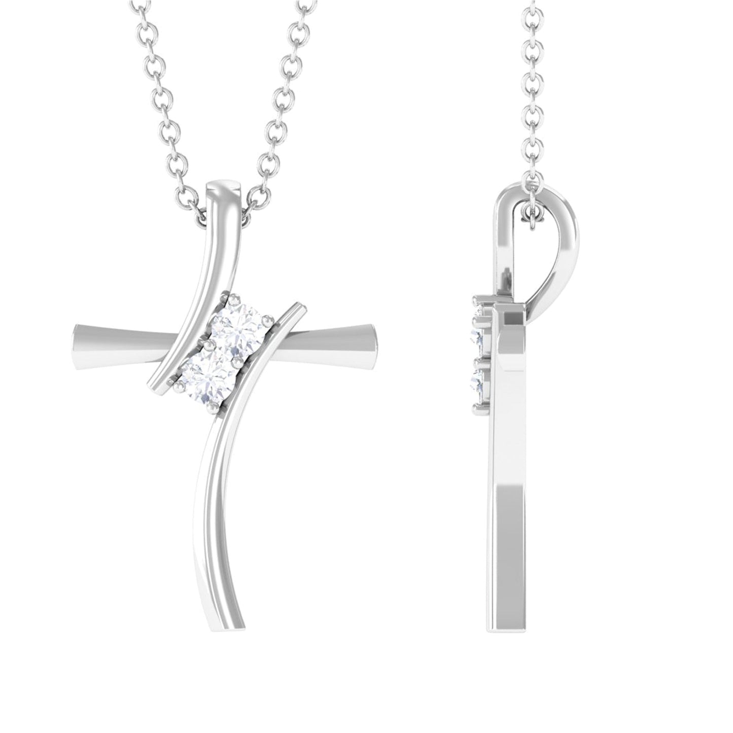 0.18 TCW Round Bypass Cross Moissanite Necklace