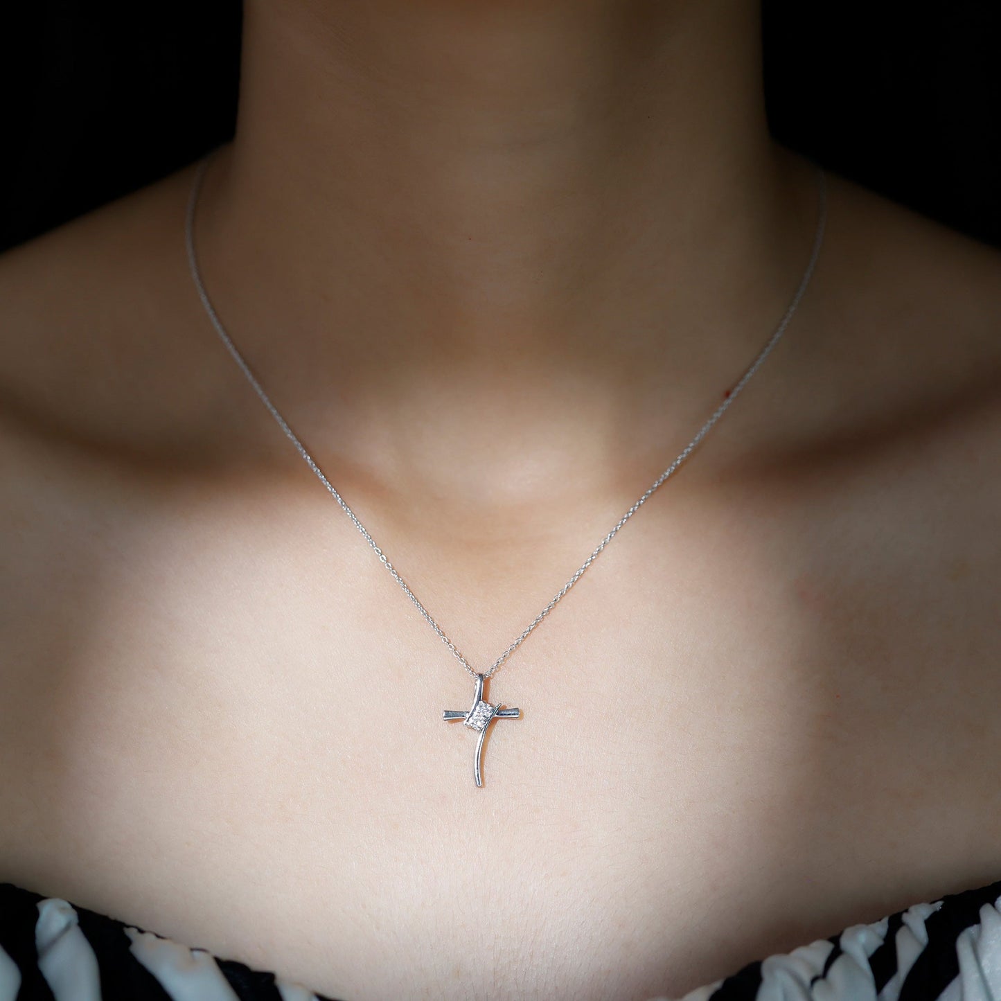 0.18 TCW Round Bypass Cross Moissanite Necklace