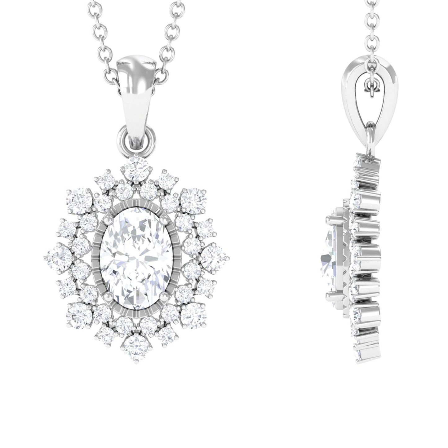 1.0 TCW Oval Halo  Moissanite Necklace