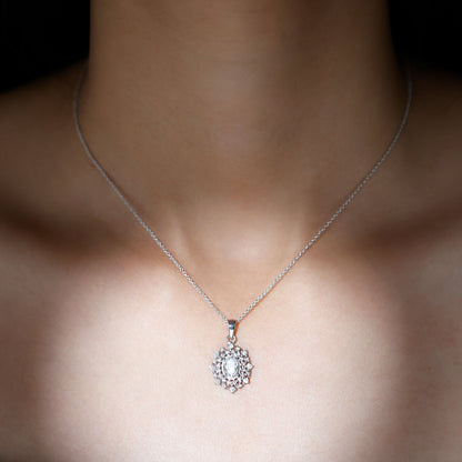 1.0 TCW Oval Halo  Moissanite Necklace