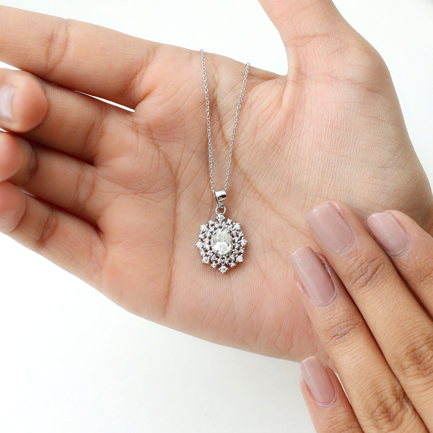 1.0 TCW Oval Halo  Moissanite Necklace