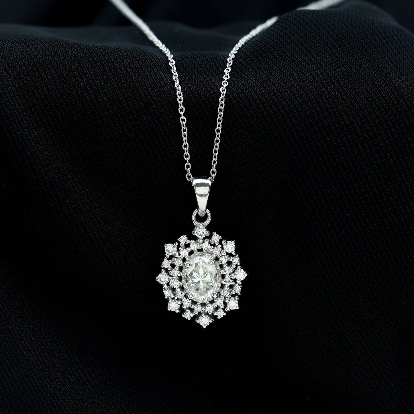 1.0 TCW Oval Halo  Moissanite Necklace