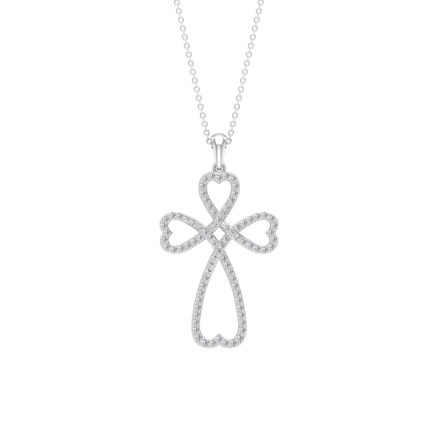 1.24 TCW Round Open Cross Heart Moissanite Necklace