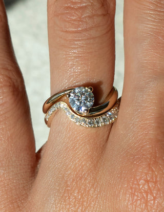 1 CT Round Cut Solitaire Lab Grown Diamond Ring With Wrap Minimal Pave Band