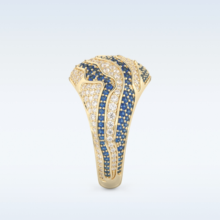 Blue & White Multi Stone Wedding Band with 1.16 CT Round Cut Moissanite