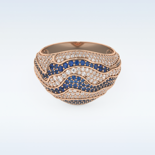Blue & White Multi Stone Wedding Band with 1.16 CT Round Cut Moissanite