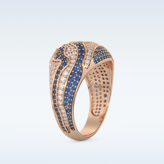 Blue & White Multi Stone Wedding Band with 1.16 CT Round Cut Moissanite