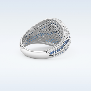 Blue & White Multi Stone Wedding Band with 1.16 CT Round Cut Moissanite