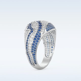Blue & White Multi Stone Wedding Band with 1.16 CT Round Cut Moissanite
