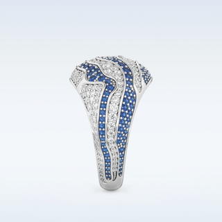 Blue & White Multi Stone Wedding Band with 1.16 CT Round Cut Moissanite