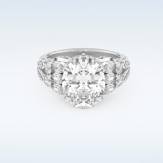 Beautiful Cluster & Pave 4.2 CT Engagement Ring Featuring Oval Moissanite