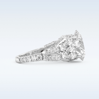 Beautiful Cluster & Pave 4.2 CT Engagement Ring Featuring Oval Moissanite