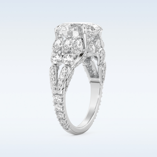 Beautiful Cluster & Pave 4.2 CT Engagement Ring Featuring Oval Moissanite