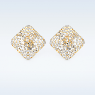 Moissanite Geometric Style Studs – 0.9 TCW Round and Baguette Cut Stones
