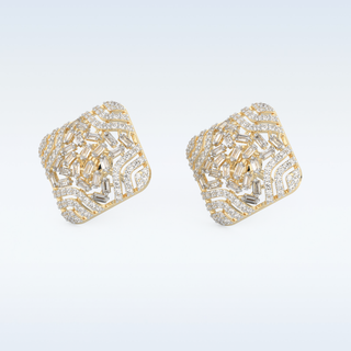 Moissanite Geometric Style Studs – 0.9 TCW Round and Baguette Cut Stones