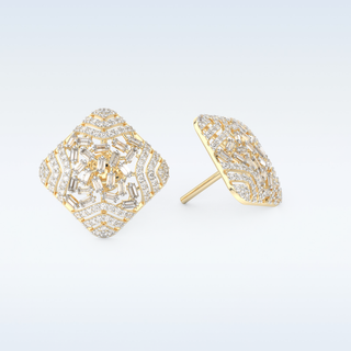 Moissanite Geometric Style Studs – 0.9 TCW Round and Baguette Cut Stones