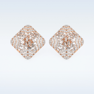 Moissanite Geometric Style Studs – 0.9 TCW Round and Baguette Cut Stones