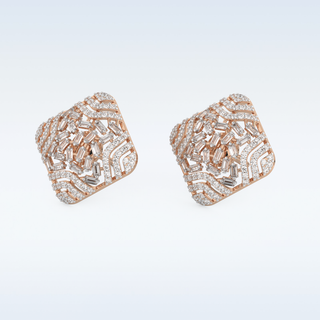 Moissanite Geometric Style Studs – 0.9 TCW Round and Baguette Cut Stones
