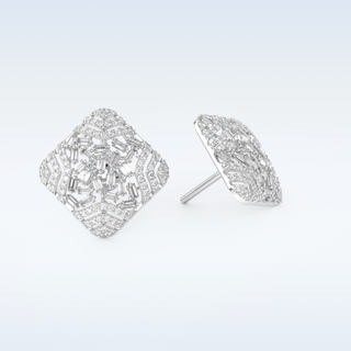 Moissanite Geometric Style Studs – 0.9 TCW Round and Baguette Cut Stones
